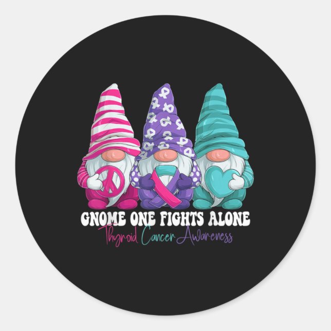 Funny Gnomies Thyroid Cancer Awareness Month Ribbo Runder Aufkleber (Vorderseite)