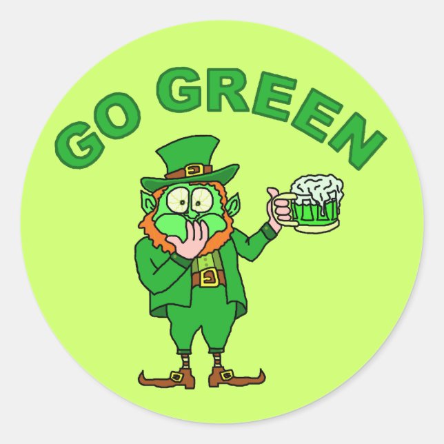 Funny "Go Green" Betrunken Leprechaun Runder Aufkleber (Vorderseite)