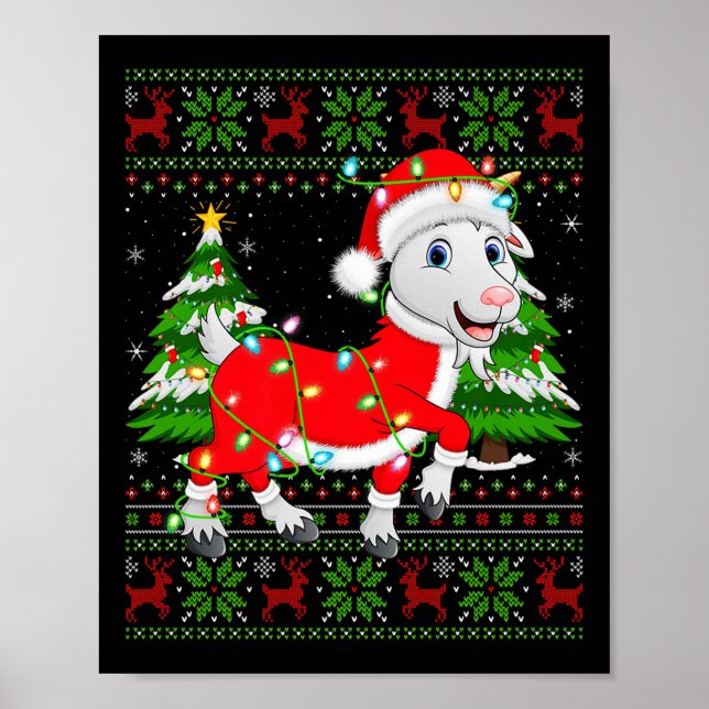 Funny Goat Christmas Lights Santa Costume Ugly Xma Poster (Vorne)
