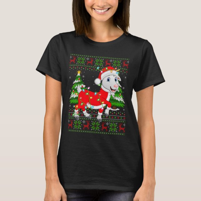 Funny Goat Christmas Lights Santa Costume Ugly Xma T-Shirt (Vorderseite)