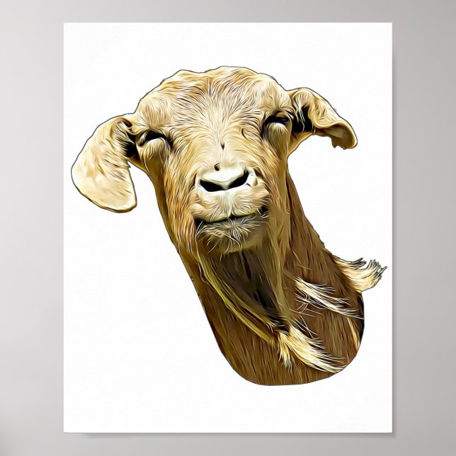 Funny Goat Face Farm Animal Digital Art Malerei Poster (Vorne)