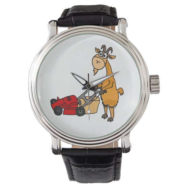 Funny Goat Pushing Lawn Mower Wristwatch Armbanduhr (Vorderseite)