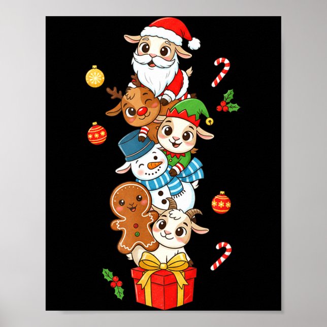 Funny Goat Santa Elf Snowman Christmas Womens Mens Poster (Vorne)