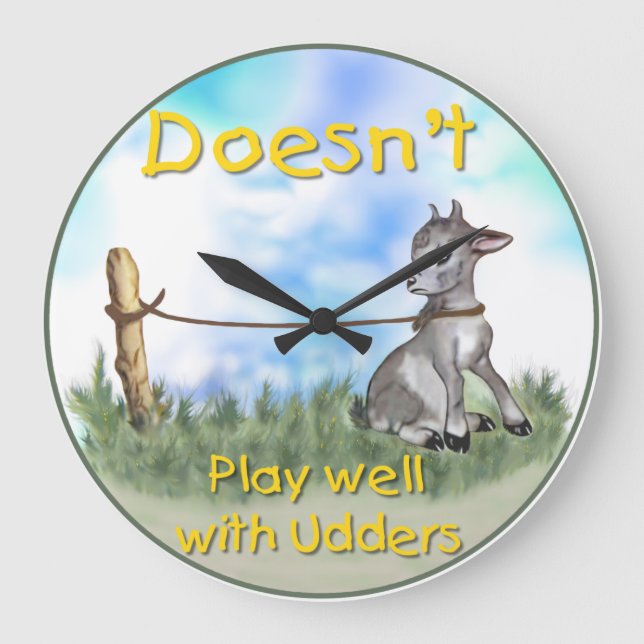 Funny Goat spielt nicht gut mit Udders Wall Clock Große Wanduhr (Vorderseite)
