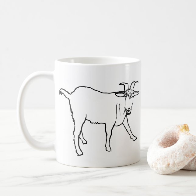 Funny Goat Zeichnend Quirky Cartoon Farm Tierart Kaffeetasse (Mit Donut)