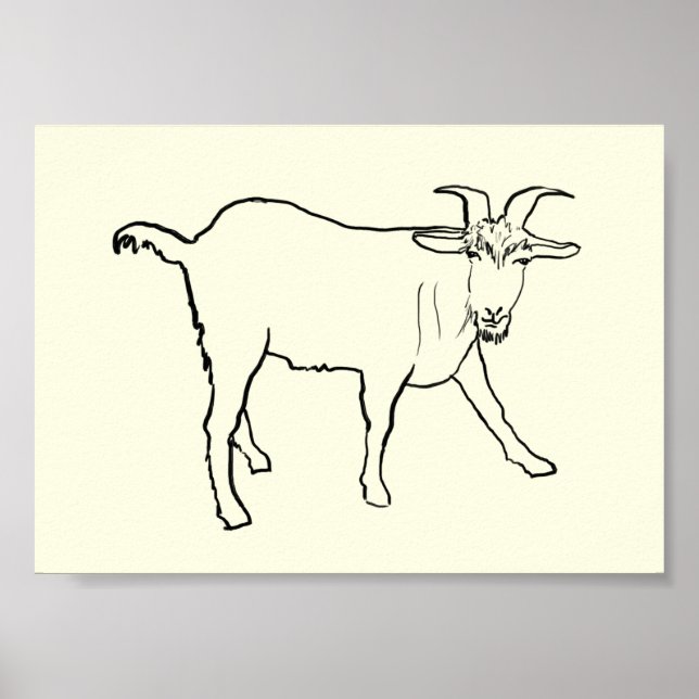 Funny Goat Zeichnend Quirky Cartoon Farm Tierart Poster (Vorne)