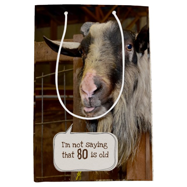 Funny Goat zum 80. Geburtstag Mittlere Geschenktüte (Vorderseite)