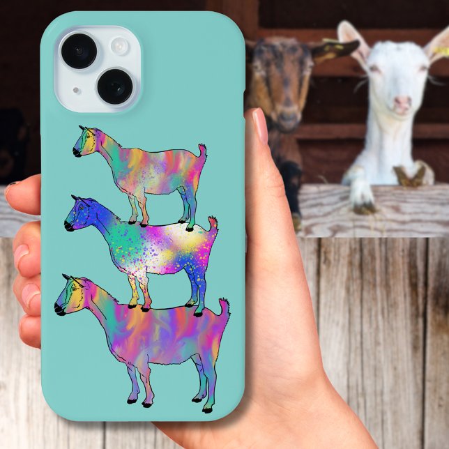 Funny Goats farbenfrohe Farm Tierart Case-Mate iPhone Hülle (Funny goats standing on things colorful farm animal art quirky phone case)