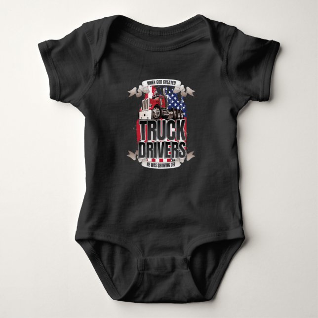 Funny God Created Truck Drivers American Flag Baby Strampler (Vorderseite)