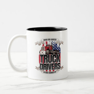 Funny God Created Truck Drivers American Flag Zweifarbige Tasse