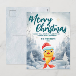 Funny Gold Fisch Merry Xmas Baum Schnee Feier Feiertagspostkarte