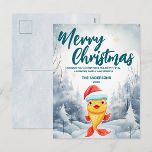Funny Gold Fisch Merry Xmas Baum Schnee Feier Feiertagspostkarte