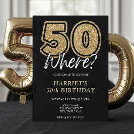 Funny Gold Glitzer 50 Wo Black 50. Geburtstag Einladung