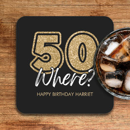 Funny Gold Glitzer 50 Wo Black 50. Geburtstag Rechteckiger Pappuntersetzer