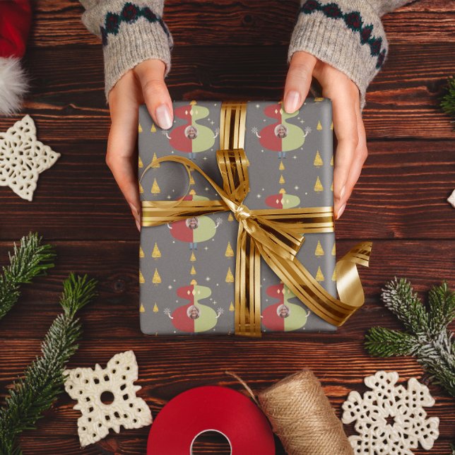 Funny Gold Tree Weihnachten Custom Foto Holiday Geschenkpapier (Von Creator hochgeladen)