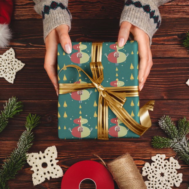 Funny Gold Tree Weihnachten Custom Foto Holiday Geschenkpapier (Von Creator hochgeladen)