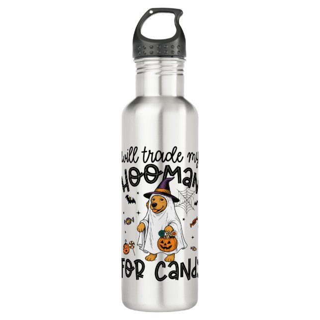 Funny Golden Dog Halloween Ghost Spooky Edelstahlflasche (Vorderseite)