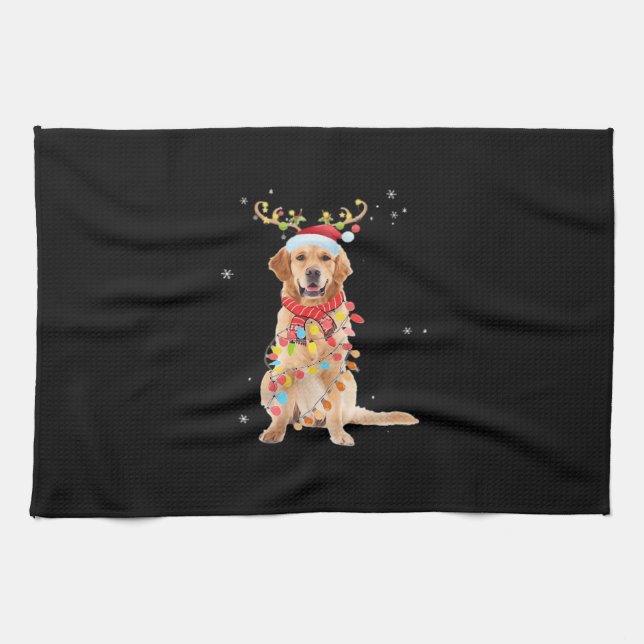 Funny Golden Retriever Christmas Tree Santa Reinde Geschirrtuch (Horizontal)