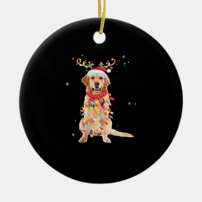 Funny Golden Retriever Christmas Tree Santa Reinde Keramik Ornament (Vorne)
