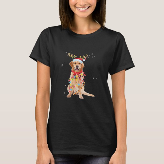 Funny Golden Retriever Christmas Tree Santa Reinde T-Shirt (Vorderseite)