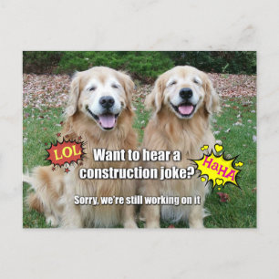 Funny Golden Retriever Construction Joke Meme Postkarte