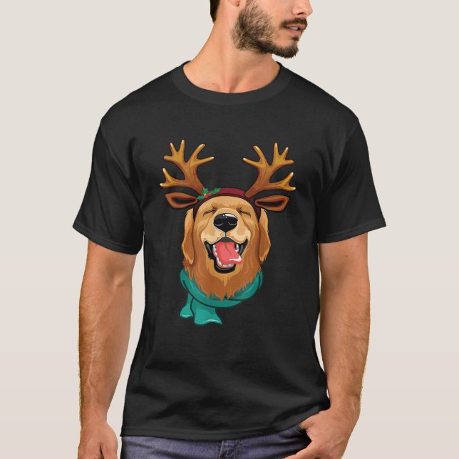 Funny Golden Retriever Dog Christmas Reindeer Antl T-Shirt (Vorderseite)