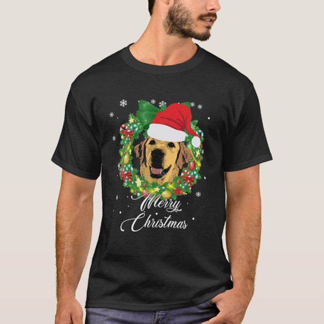 Funny Golden Retriever Dog Snow Weihnachtsbaum T-Shirt (Vorderseite)