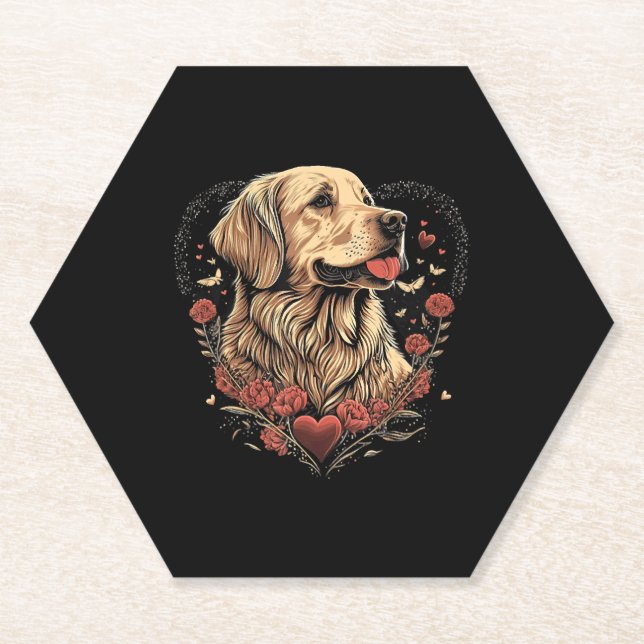 Funny Golden Retriever Dog Valentine Day Untersetzer (Vorderseite)