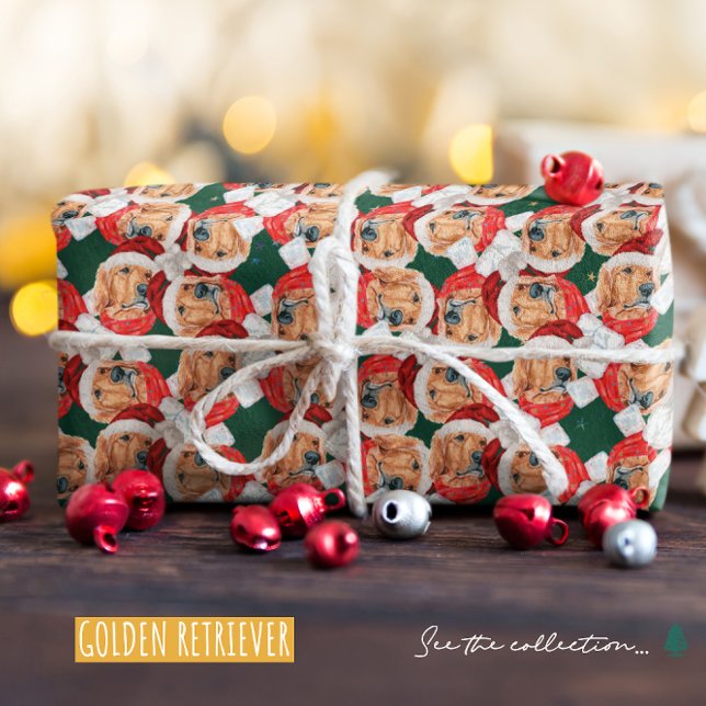 Funny Golden Retriever Face Christmas Pattern Geschenkpapier (Von Creator hochgeladen)