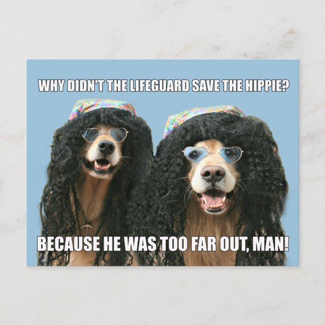 Funny Golden Retriever Lifeguard Hippie Joke Postkarte (Vorderseite)