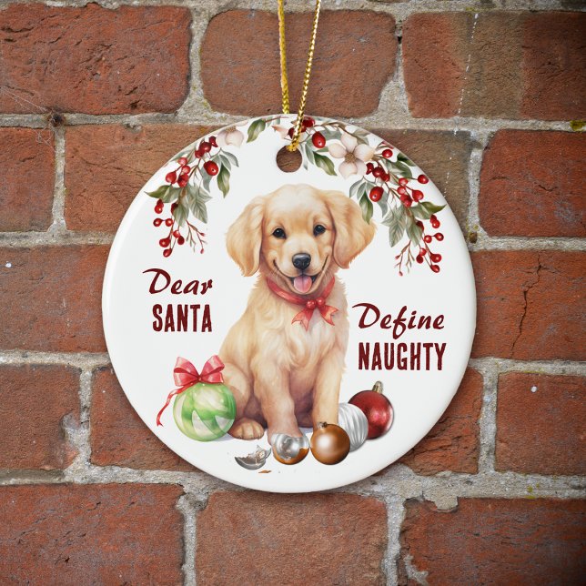Funny Golden Retriever Pup Definition Naughty Holi Keramik Ornament (Von Creator hochgeladen)