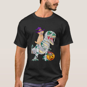 Funny Golden Retriever Riding Mummy T Rex Hallowee T-Shirt