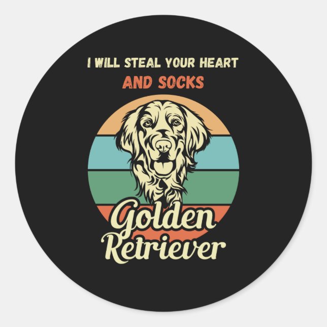 Funny Golden Retriever Sock Dieb. Funny Dog Runder Aufkleber (Vorderseite)