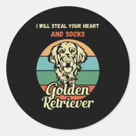 Funny Golden Retriever Sock Dieb. Funny Dog Runder Aufkleber