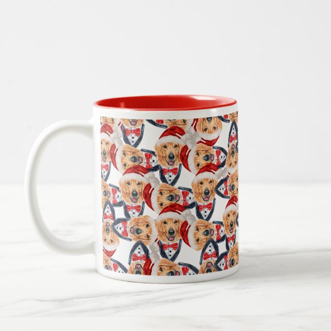 Funny Golden Retriever Weihnachtsmannmütze Weihnac Zweifarbige Tasse (Links)