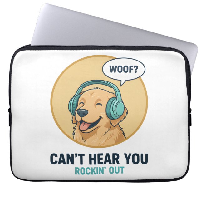 Funny Golden Retriever With Headphones  Laptopschutzhülle (Vorderseite)