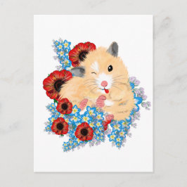 Funny Golden Syrian Hamster sitzend in Blume Postkarte