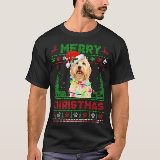 Funny Goldendoodle Dog Tree Weihnachtslicht Weihna T-Shirt (Vorderseite)