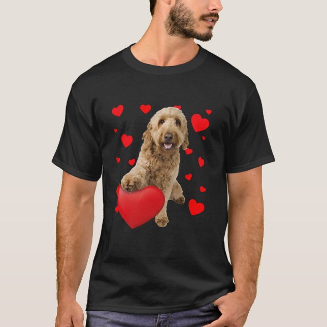 Funny Goldendoodle Hund Herzchen Frohes Valentinst T-Shirt (Vorderseite)