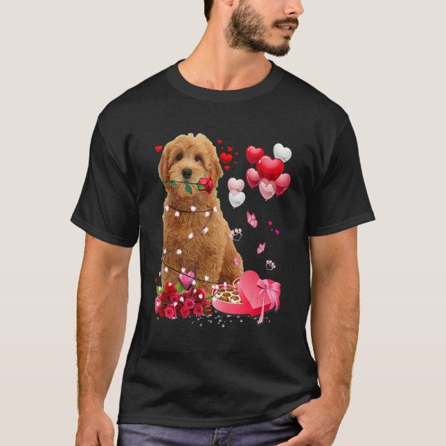 Funny Goldendoodle Rose Heart Happy Valentine Day  T-Shirt (Vorderseite)