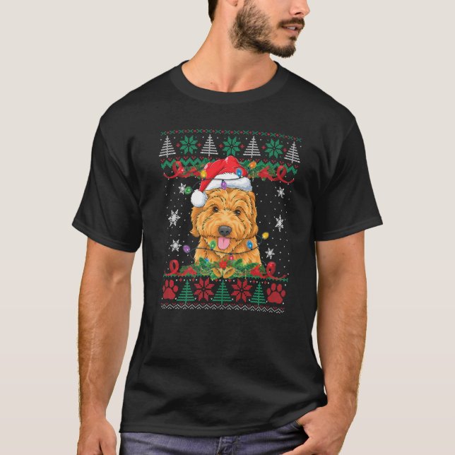 Funny Goldendoodle Weihnachtsbeleuchtung Santa Dog T-Shirt (Vorderseite)