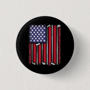Funny Golf American Flag Golf Player Vintag Golfe Button