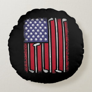 Funny Golf American Flag Golf Player Vintag Golfe Rundes Kissen