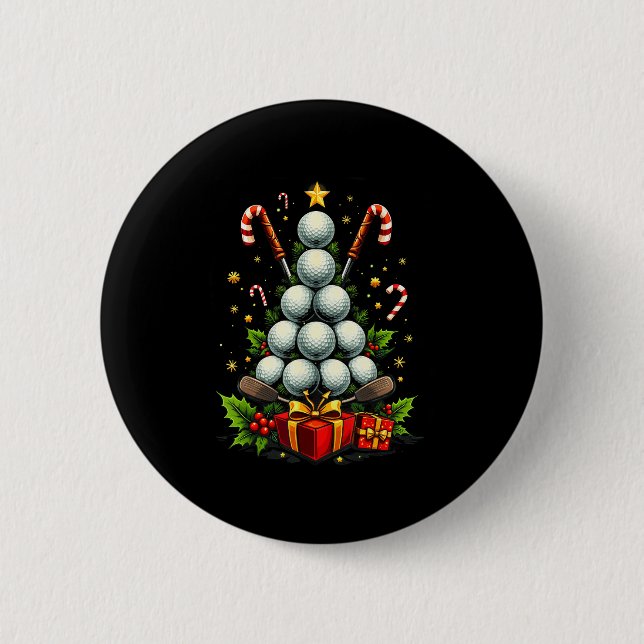 Funny Golf Ball Christmas Tree Santa Hat Xmas Tee  Button (Vorderseite)
