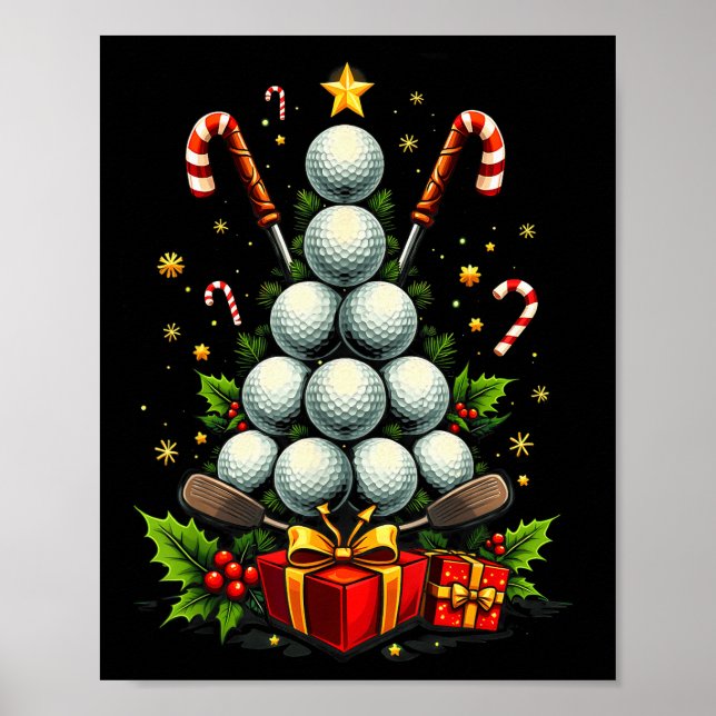 Funny Golf Ball Christmas Tree Santa Hat Xmas Tee  Poster (Vorne)