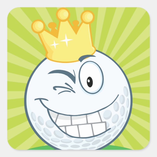 Funny Golf Ball King of Golfing Quadratischer Aufkleber (Vorderseite)