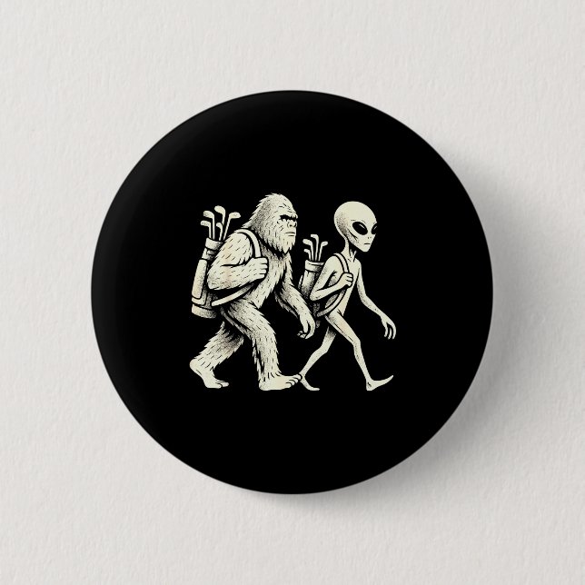 Funny Golf Bigfoot Sasquatch Alien Ufo Golfer  Button (Vorderseite)