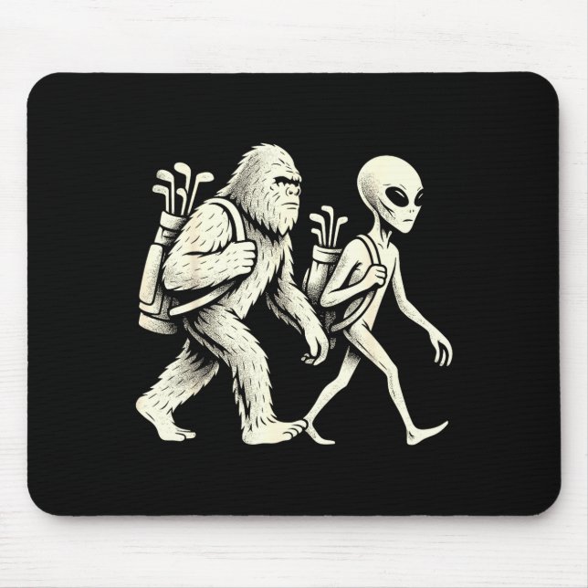 Funny Golf Bigfoot Sasquatch Alien Ufo Golfer  Mousepad (Vorne)