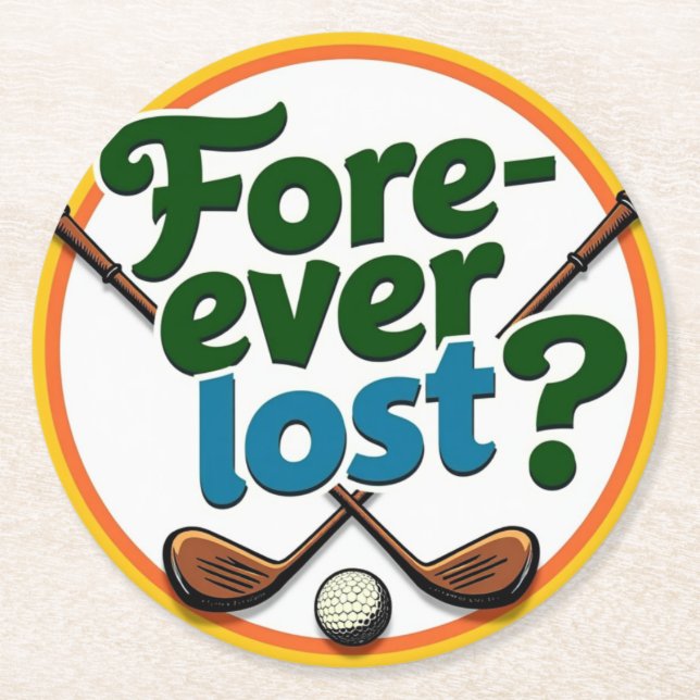 Funny Golf Design: Für immer verloren? Runder Pappuntersetzer (Vorderseite)