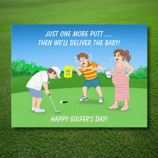 Funny Golf Doctor Delivering Baby After Putt Humor Postkarte (Von Creator hochgeladen)
